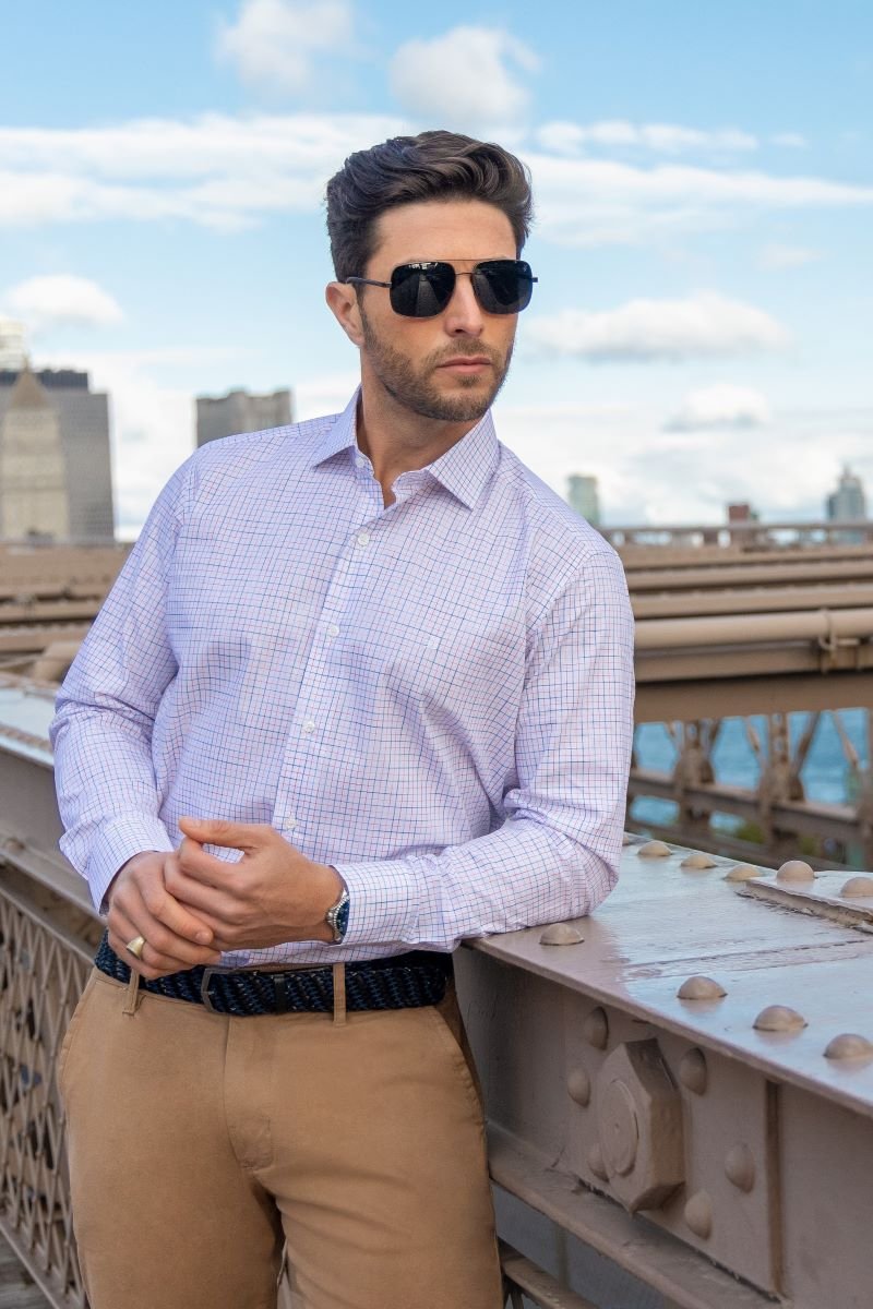 Camisa Masculina Manga Longa Elegance Slim Mini Xadrez