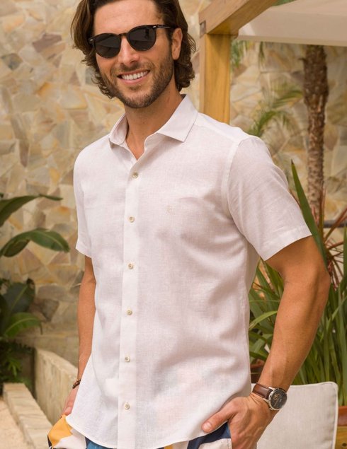 camisa masculina manga curta lisa branca baumgarten