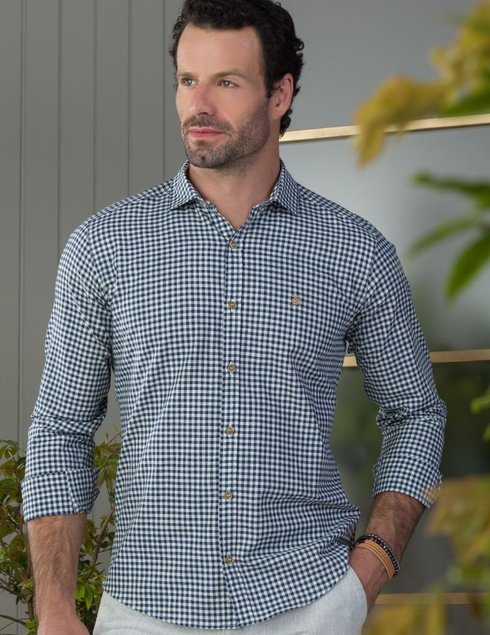 camisa masculina xadrez azul baumgarten frente proximad