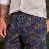 04 shorts de banho masculino marinho com palmeiras amarelas