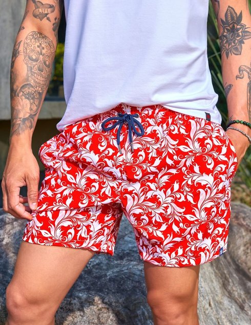 shorts de banho masculino estampado vermelho baumgarten