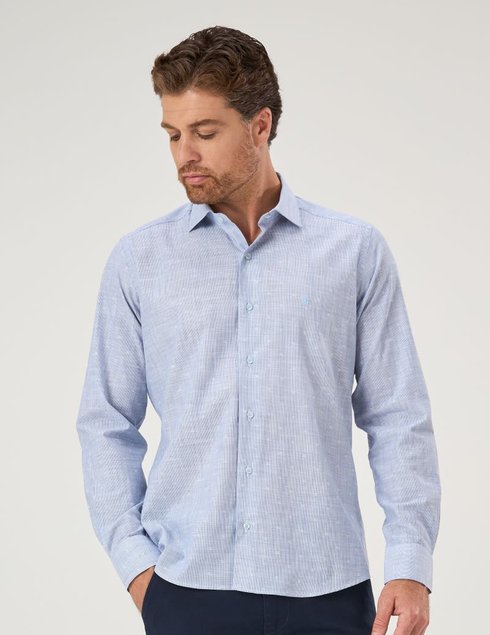 11 camisa masculina manga longa elegance mini listrada azul com detalhe em branco