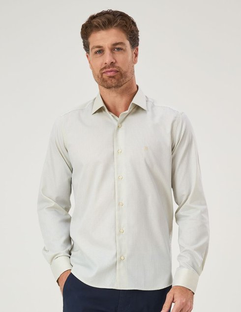 05 camisa masculina manga longa elegance algodao egipcio amarela com mini xadrez azul