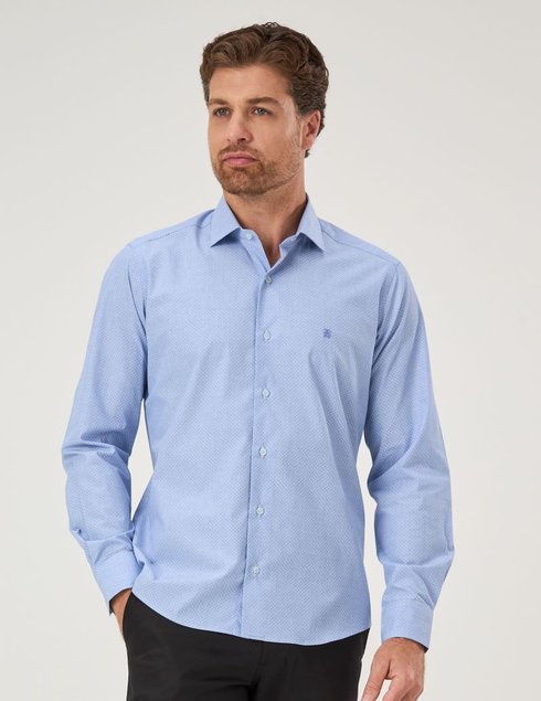 06 camisa masculina manga longa elegance algodao egipcio azul poa