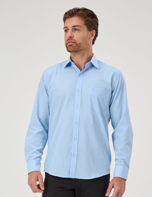 09 camisa masculina manga longa premium lisa azul claro com bolso