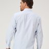 07 camisa masculina manga longa premium branca com xadrez azul com bolso