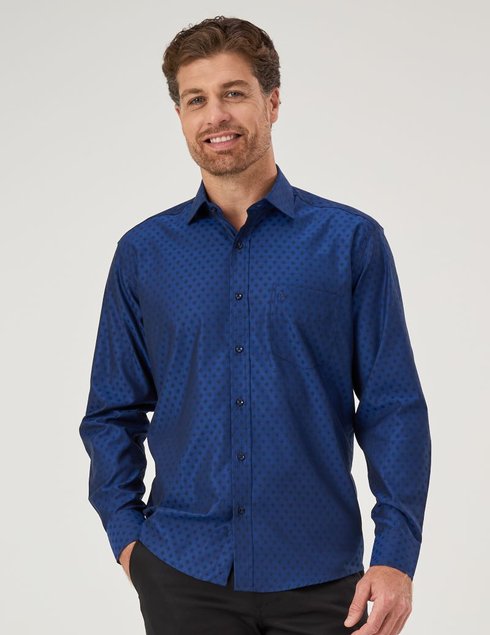 07 camisa masculina manga longa premium azul e detalhes em preto com bolso