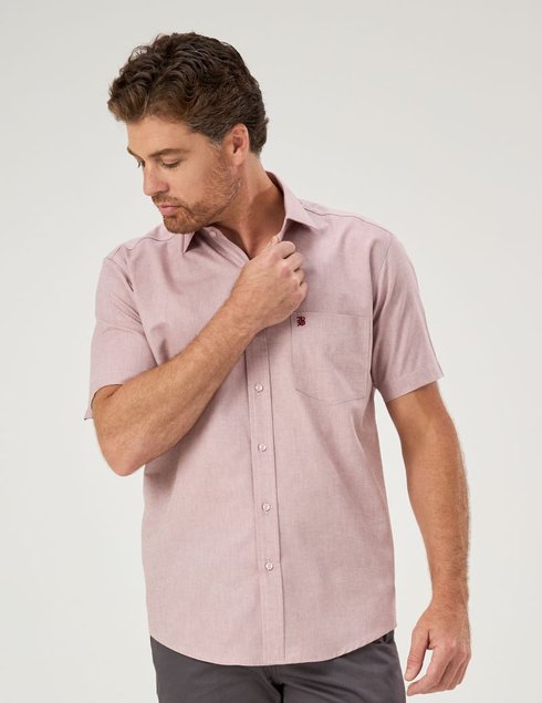 03 camisa masculina manga curta premium rosa envelhecido com bolso