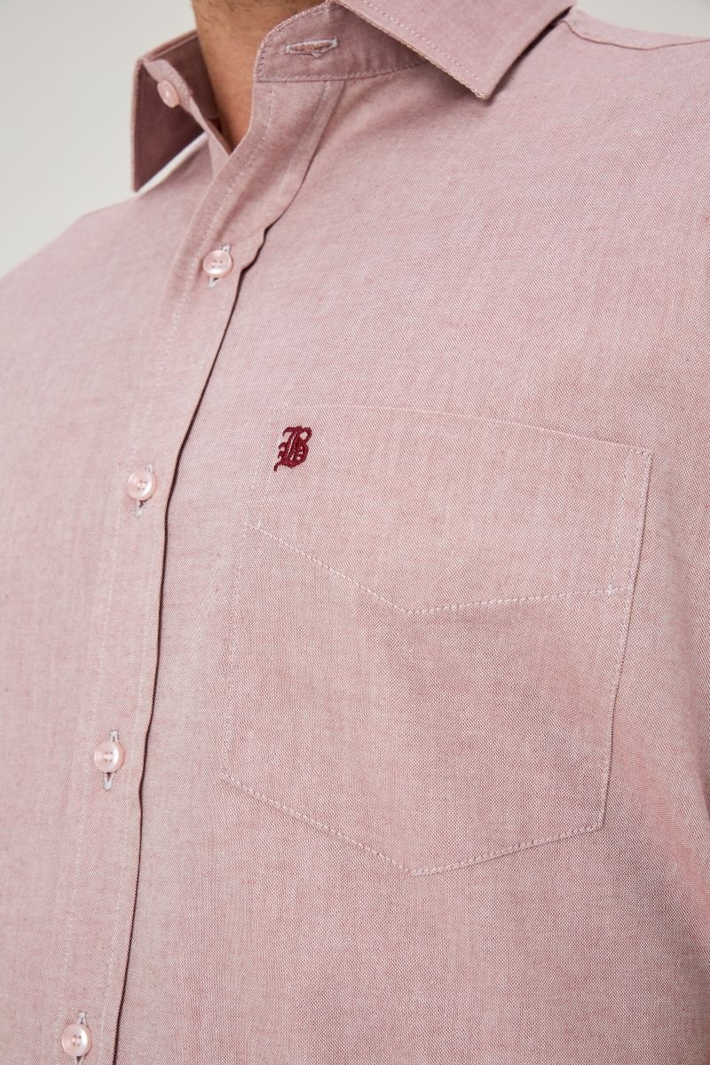 04 camisa masculina manga curta premium rosa envelhecido com bolso