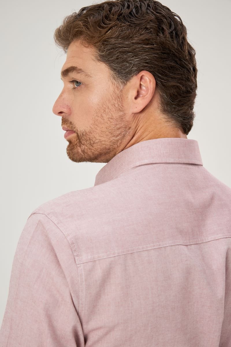 05 camisa masculina manga curta premium rosa envelhecido com bolso