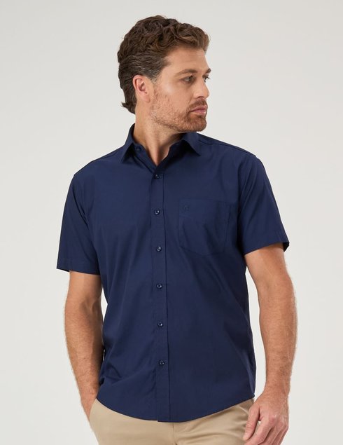 07 camisa masculina manga curta premium azul marinho com bolso