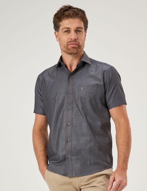 03 camisa masculina manga curta premium chumbo com riscos brancos