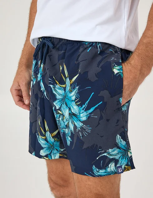 06 shorts de banho masculino azul marinho floral