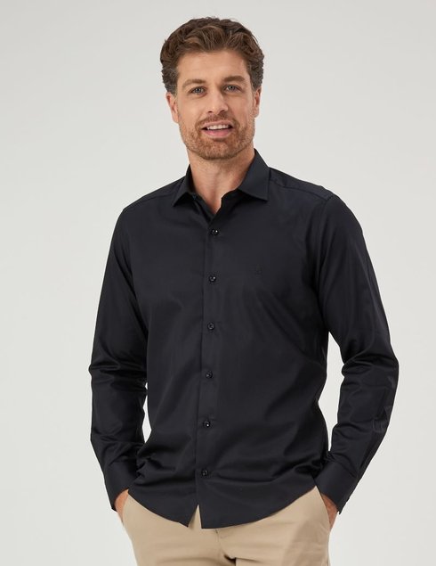 09 camisa masculina manga longa elegance algodao pima preta