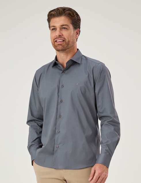 16 camisa masculina manga longa elegance lisa chumbo