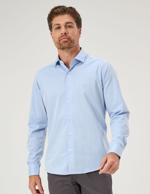 10 camisa masculina manga longa elegance algodao pima maquinetado azul claro