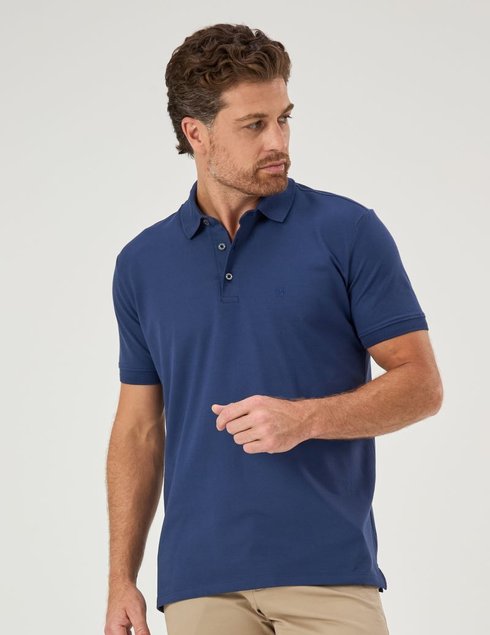 08 camisa masculina polo manga curta malha pima azul marinho
