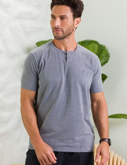 camiseta masculina baumgarten gola mandarim mescla