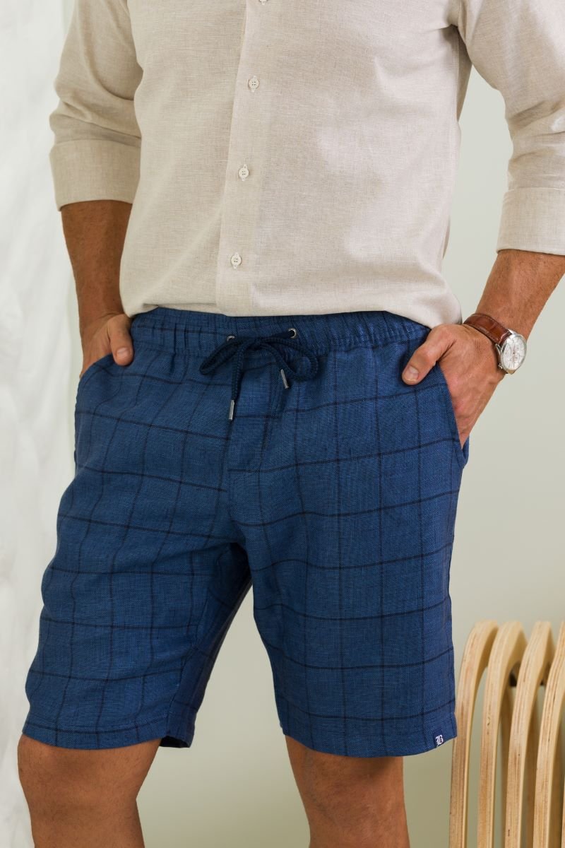 Shorts Casual Masculino Azul Xadrez