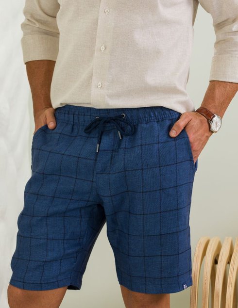 07 shorts casual masculino azul xadrez