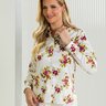 camisa feminina social branca com floral rosa baumgarten frente