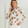camisa feminina social branca com floral rosa baumgarten