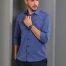 02 camisa masculina manga longa elegance slim azul cobalto viscose de bambu