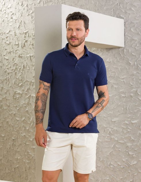 05 camisa masculina polo manga curta texturizada azul marinho