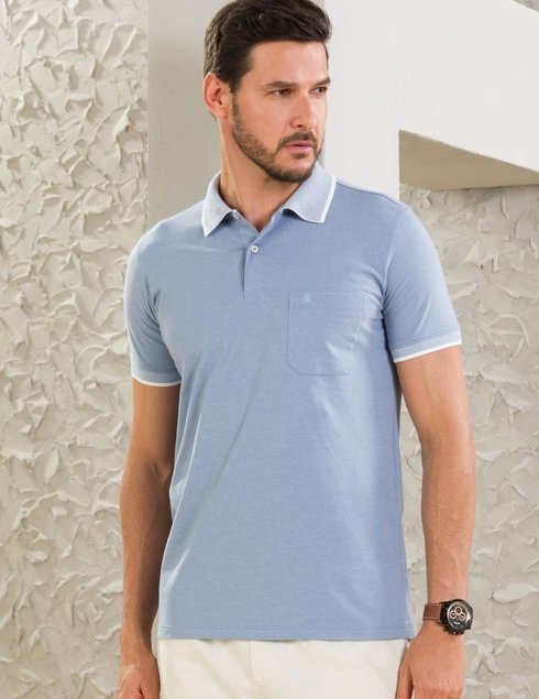 03 camisa masculina polo manga curta azul bebe com bolso
