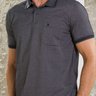 02 camisa masculina polo manga curta cinza escuro com bolso