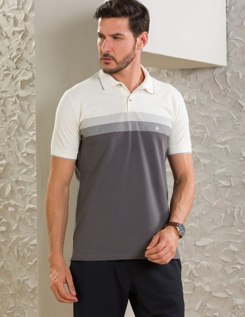 04 camisa masculina polo manga curta piquet rapport off white e cinza