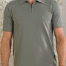 02 camisa masculina polo manga curta texturizada verde musgo com ziper