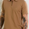 02 camisa masculina polo manga curta texturizada marrom com ziper acabamento d