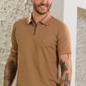 03 camisa masculina polo manga curta texturizada marrom com ziper acabamento d