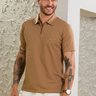 04 camisa masculina polo manga curta texturizada marrom com ziper acabamento d