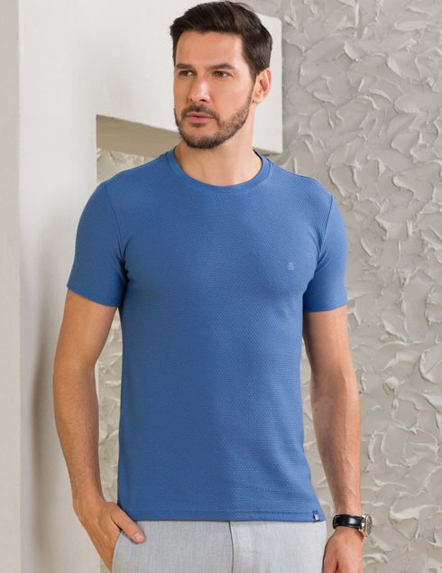 05 camiseta masculina manga curta texturizada azul medio