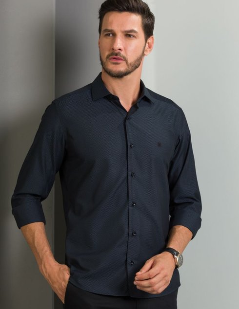 05 camisa masculina manga longa elegance slim mini xadrez preta viscose de bambu