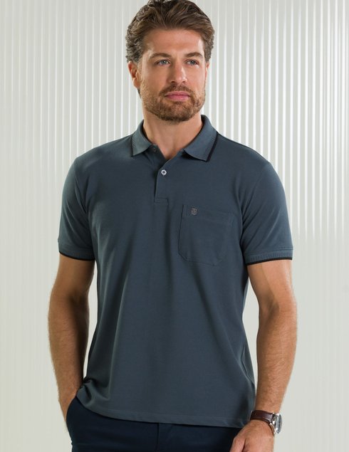 07 camisa masculina polo manga curta chumbo com bolso