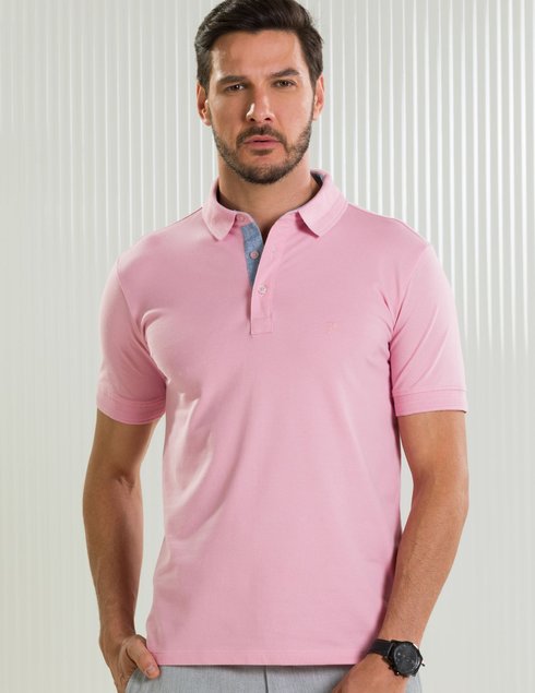 18 camisa masculina polo manga curta piquet rosa claro