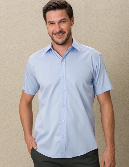 05 camisa masculina manga curta premium tradicional mini listras azul claro