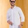 02 camisa masculina manga longa elegance slim slub branco com riscos azuis