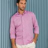 01 camisa masculina manga longa elegance slim maquinetada rosa envelhecido