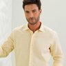 01 camisa masculina manga longa elegance slim slub amarela