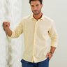 02 camisa masculina manga longa elegance slim slub amarela
