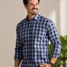 02 camisa masculina manga longa premium tradicional xadrez azul marinho