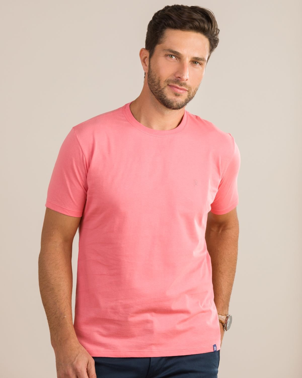 Camiseta Masculina Manga Curta Básica Rosa Salmão