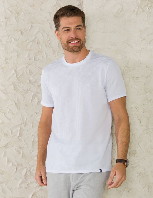 23 camiseta masculina manga curta malha texturizada branca