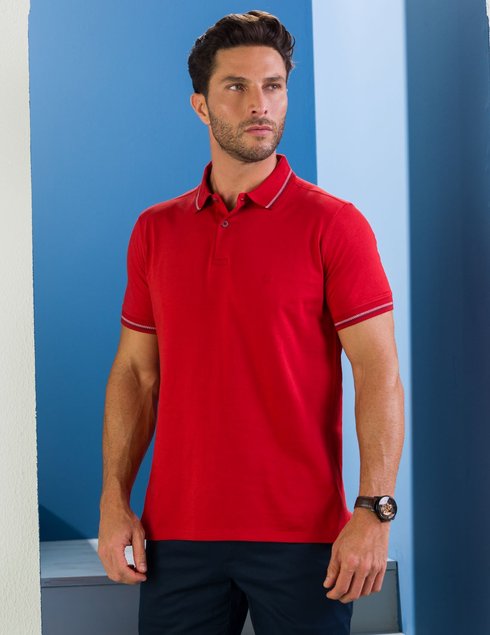 08 camisa masculina polo manga curta meia malha vermelha