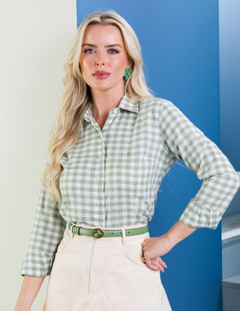 06 camisa woman manga longa classica xadrez verde com branco