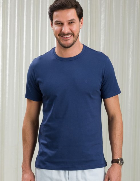 03 camiseta masculina manga curta algodao pima lisa azul marinho
